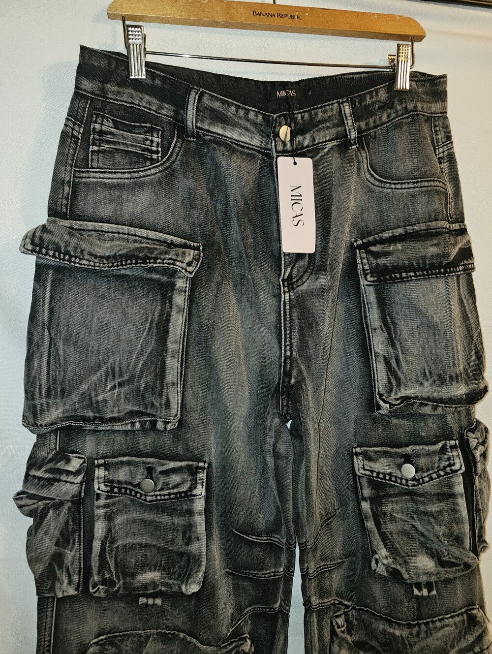 Ombre Multi Pocket Wide Leg Cargo Jeans By Micas Size XL - Picture 11 of 15